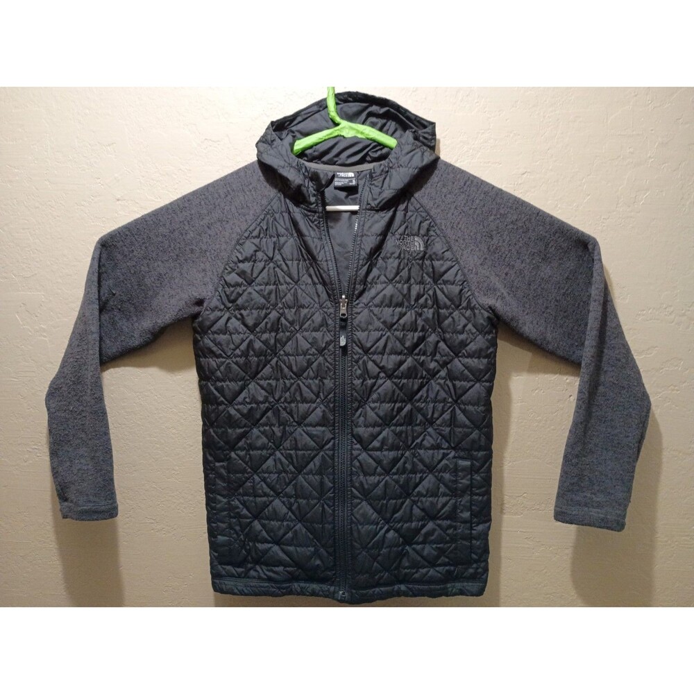 The North Face Boys XL Hybrid Quilted Puffer Hooded Jacket Black Grey
